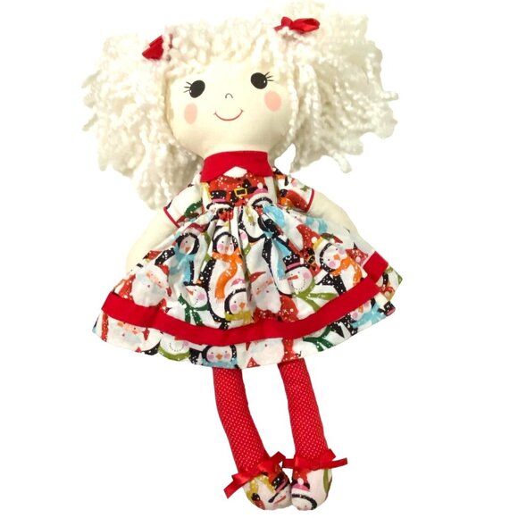 Handmade Cloth Doll 18" Betty Jones Christmas Holiday Yarn Hair Smiling Face - Picture 3 of 6